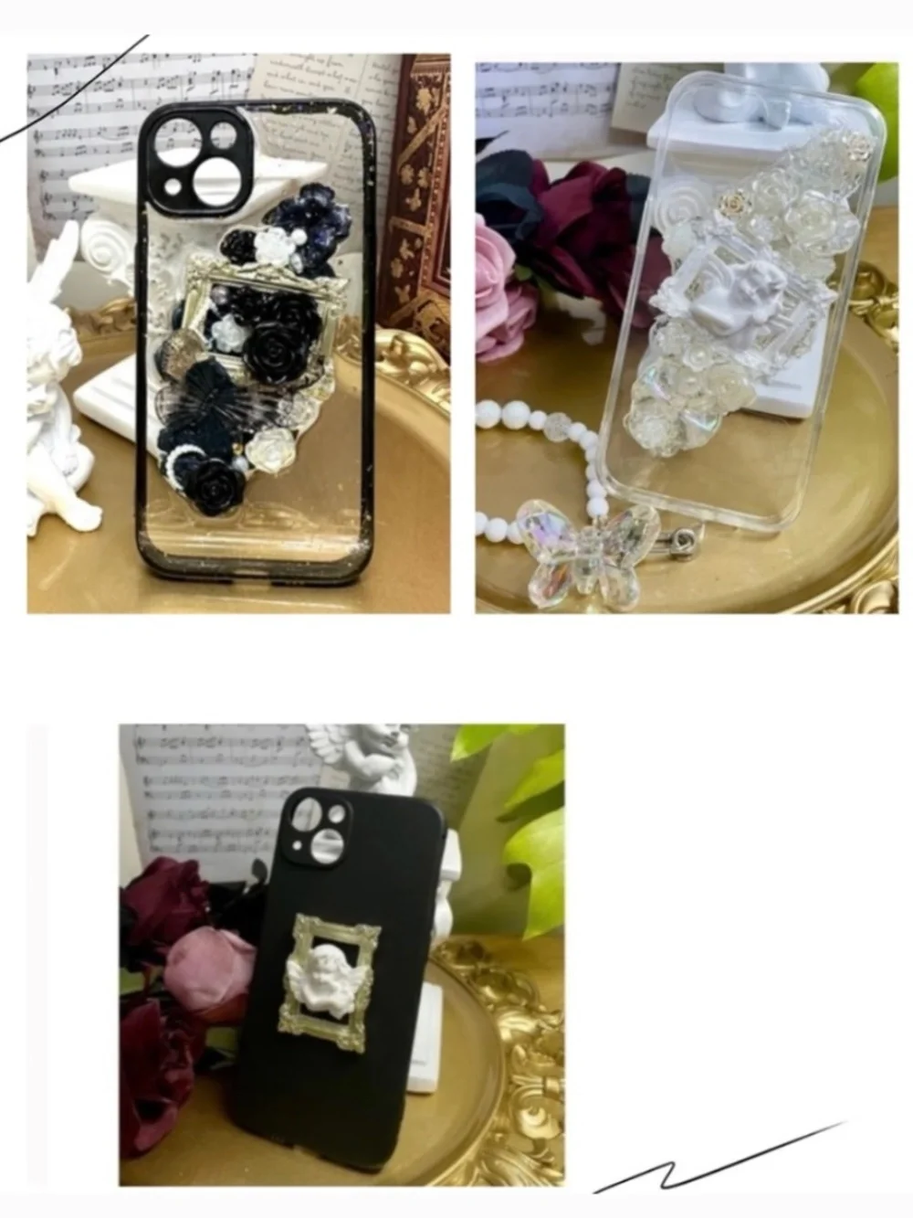 3 items.iPhone 13 Baroque butterfly and angel iPhone Case, Handmade case